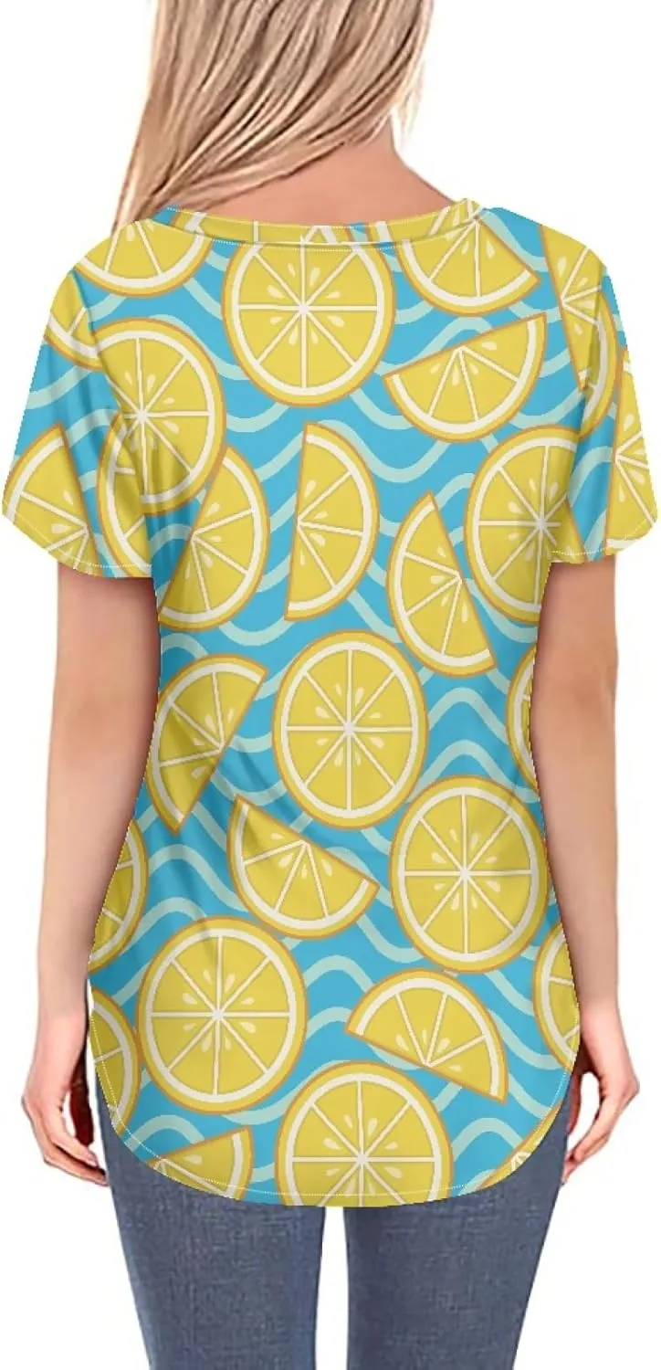 JooMeryer Women's Summer Short Sleeve Slim Fit T-Shirts 3D Printed V Neck Tight Blouse Tunic Shirts