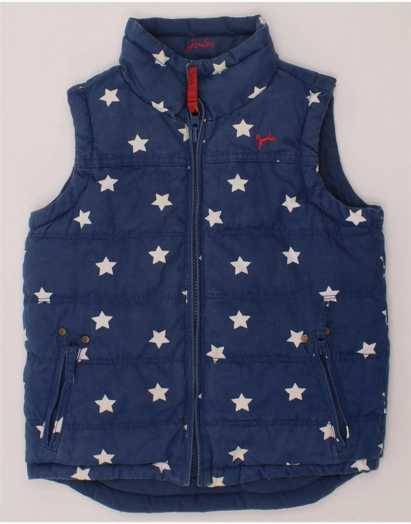 JOULES Boys Reversible Padded Gilet 4-5 Years Blue Geometric Cotton Summer Compact Layer