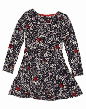 Layered Fit JOULES Girls A-Line Dress 7-8 Years Navy Blue Floral Cotton