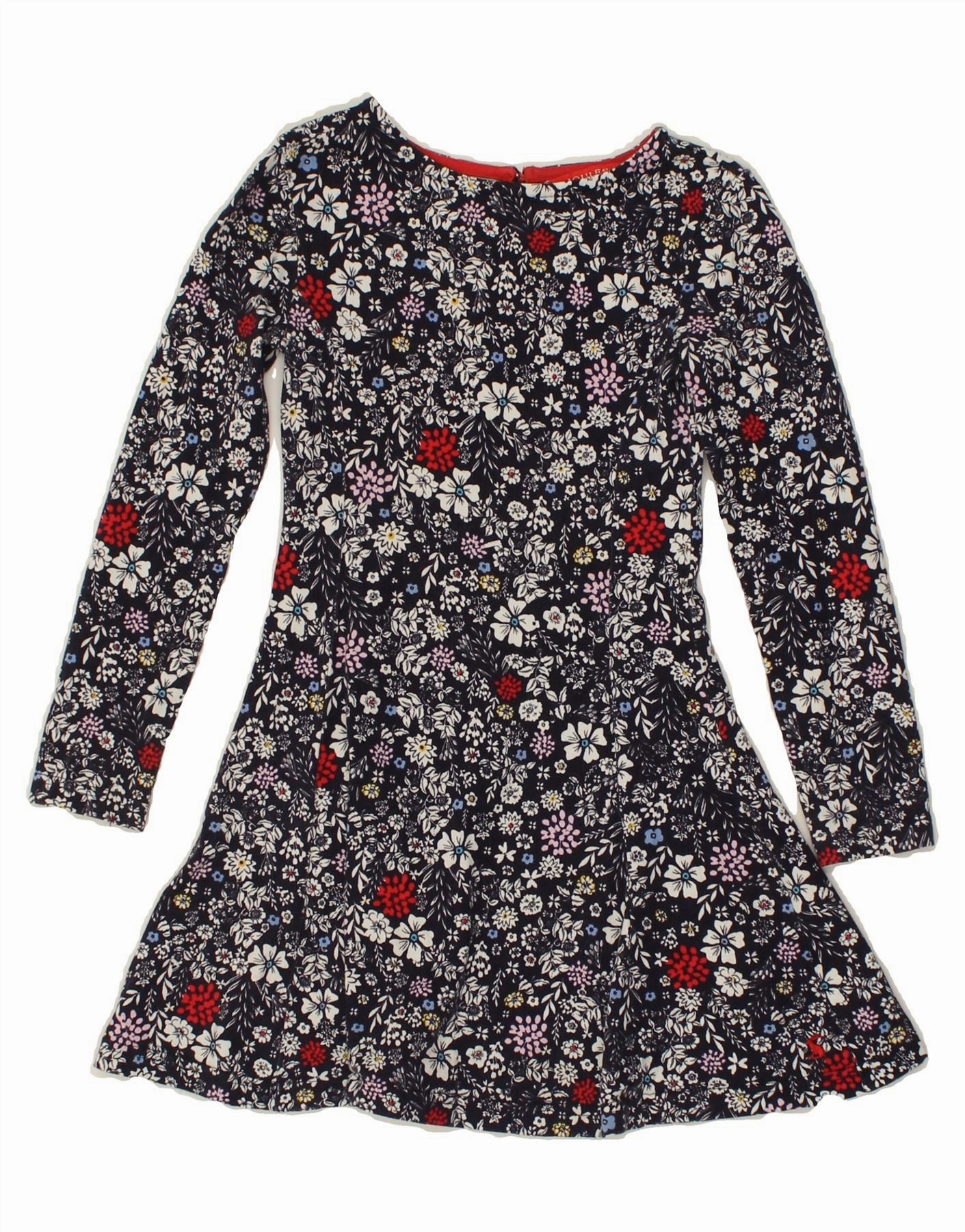 Layered Fit JOULES Girls A-Line Dress 7-8 Years Navy Blue Floral Cotton