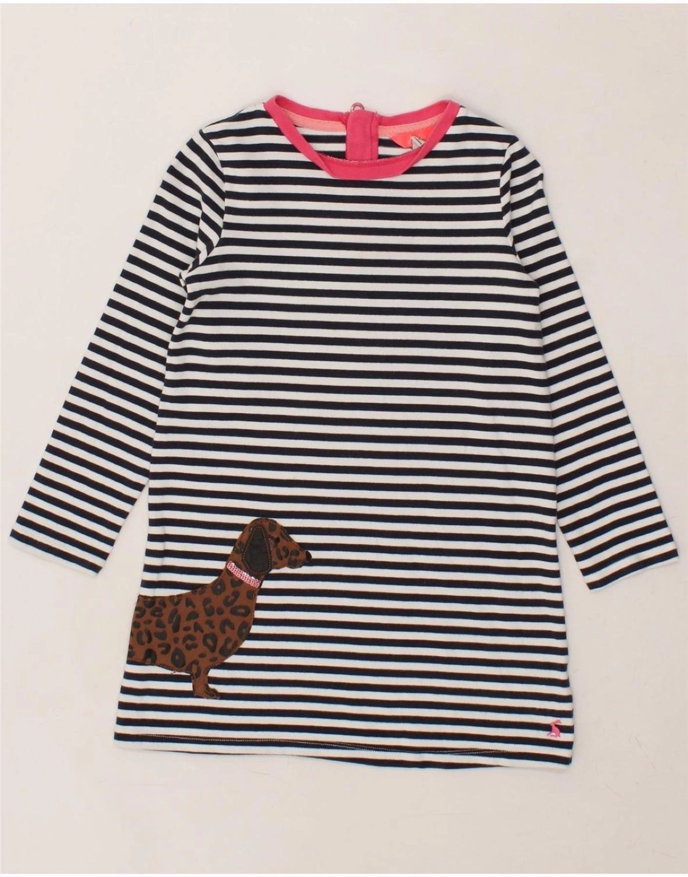 JOULES Girls Basic Dress 7-8 Years White Striped Cotton Animals Unisex Option Neutral Layer