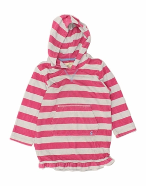 JOULES Girls Hooded Jumper Dress 5-6 Years Pink Striped Cotton Interchangeable-Detail Chic and Cozy