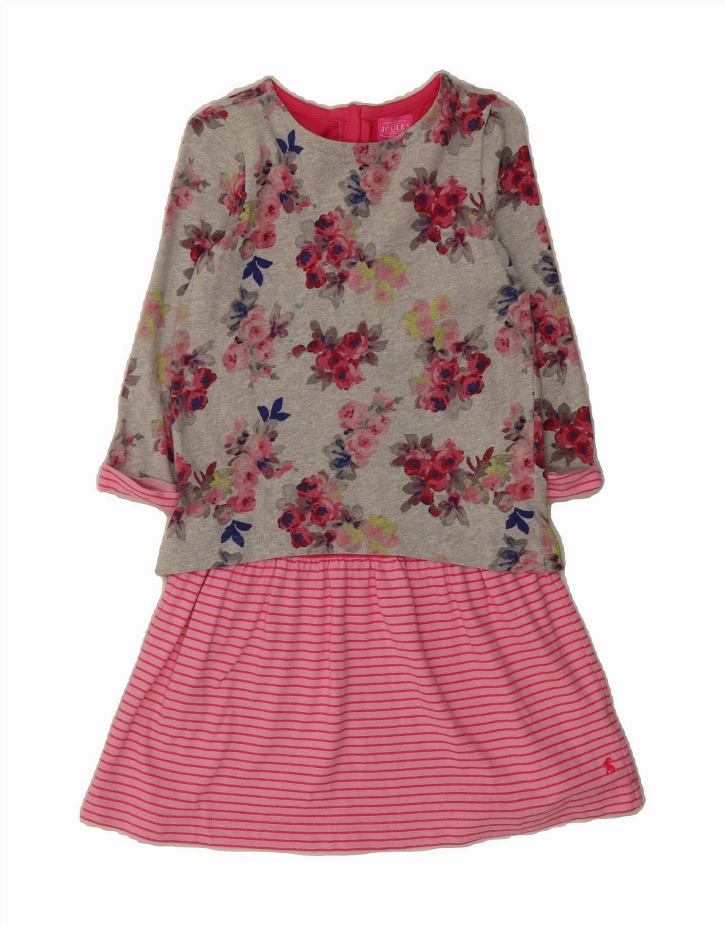 JOULES Girls Long Sleeve Basic Dress 9-10 Years Grey Floral Cotton Lightweight-Layer Sleek Flow