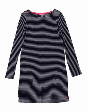 JOULES Girls Long Sleeve T-Shirt Dress 11-12 Years Navy Blue Striped Petite friendly Noble Aura
