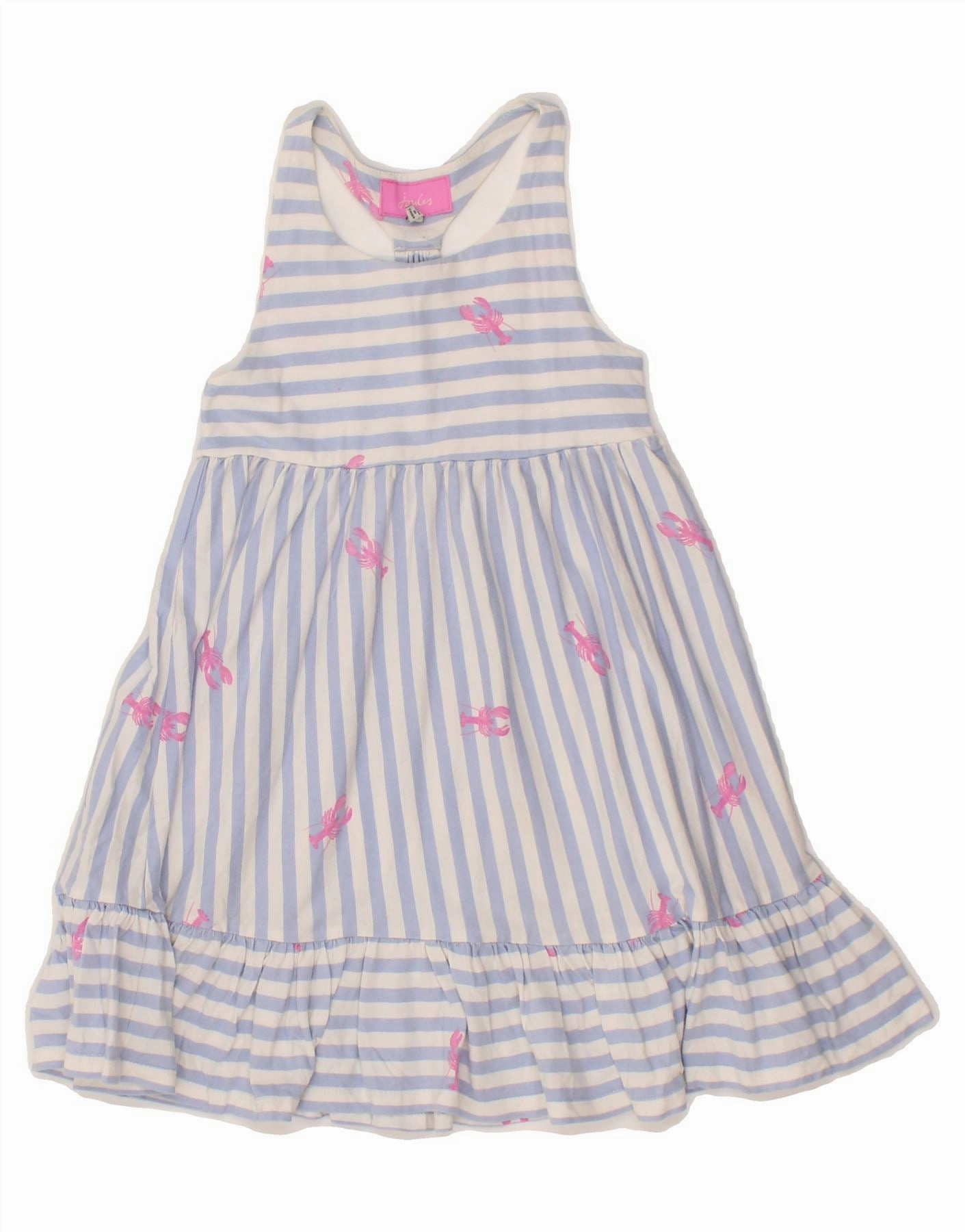 Hidden-Pocket Mesh-Sleeve JOULES Girls Sleeveless A-Line Dress 4-5 Years Blue Striped Cotton