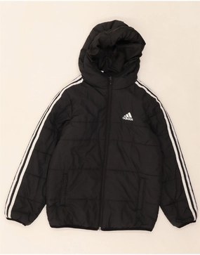 ADIDAS Boys Hooded Padded Jacket 9-10 Years Black Polyester Heat Sealed Seams Contemporary Fit