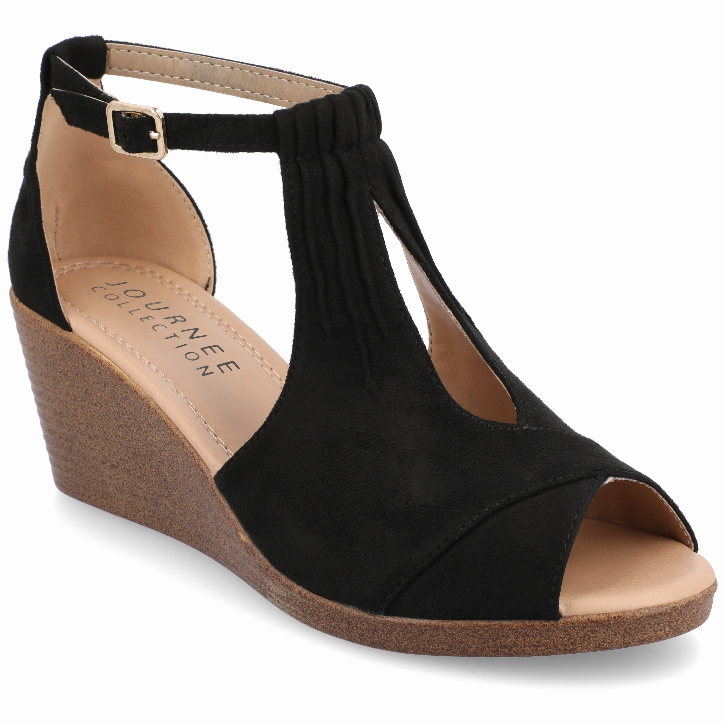 Heel Comfort Journee Collection Womens Kedzie Medium and Wide Width Buckle Open Toe Wedge