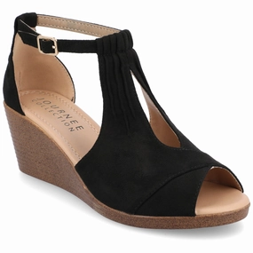 Journee Collection Womens Kedzie Medium and Wide Width Buckle Open Toe Wedge Ultra Trend