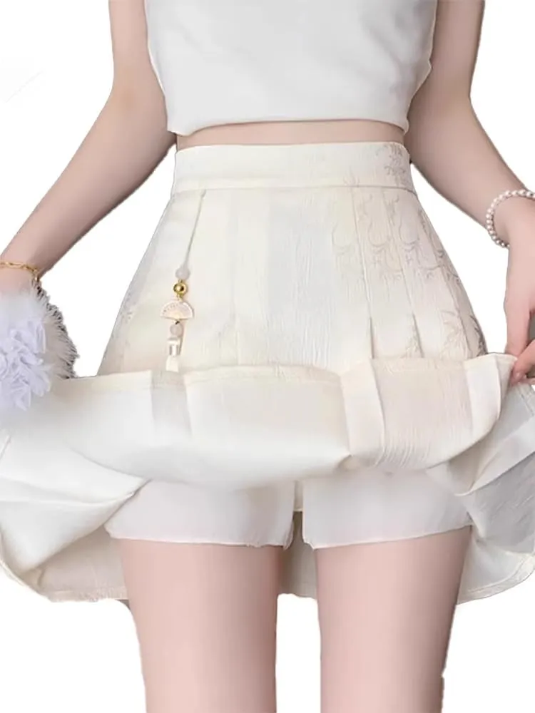 JYHBHMZG Black Short Horse Face Skirt Half Skirt Women's Clothing Spring Summer Petite High Waist A-Line Pleated Mini Skirt
