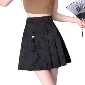JYHBHMZG Black Short Horse Face Skirt Half Skirt Women's Clothing Spring Summer Petite High Waist A-Line Pleated Mini Skirt