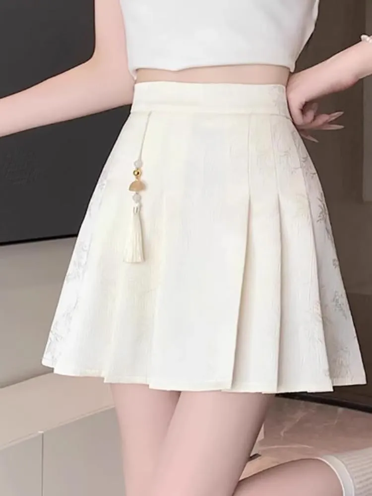 JYHBHMZG Black Short Horse Face Skirt Half Skirt Women's Clothing Spring Summer Petite High Waist A-Line Pleated Mini Skirt