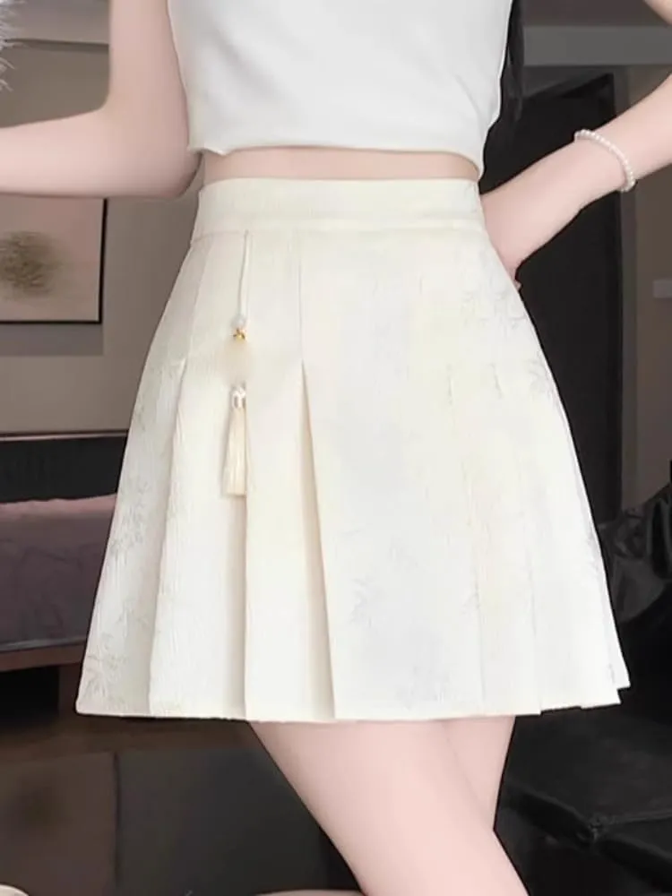 JYHBHMZG Black Short Horse Face Skirt Half Skirt Women's Clothing Spring Summer Petite High Waist A-Line Pleated Mini Skirt