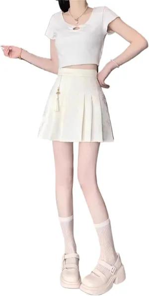 JYHBHMZG Black Short Horse Face Skirt Half Skirt Women's Clothing Spring Summer Petite High Waist A-Line Pleated Mini Skirt