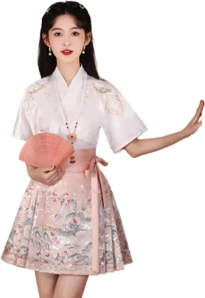 JYHBHMZG Brocade Satin Chinese Horse Face Skirt Women Spring Summer Chinese Style Mini Skirt A-Line Pleated