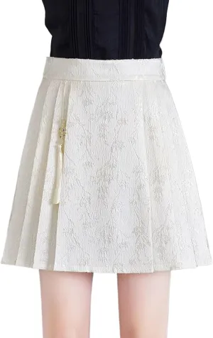 JYHBHMZG Chinese Style Black and White Mini Skirt Women Summer A-Line High Waist Slim Fit Pleated Horse Face Skirt
