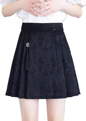 JYHBHMZG Chinese Style Black and White Mini Skirt Women Summer A-Line High Waist Slim Fit Pleated Horse Face Skirt