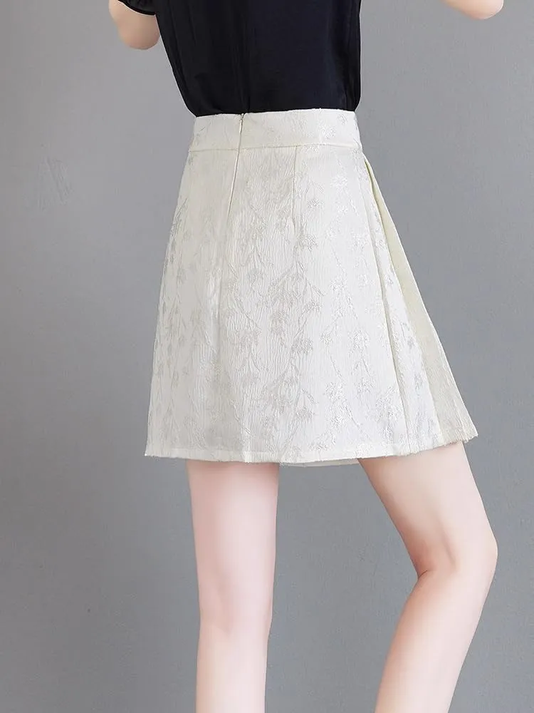 JYHBHMZG Chinese Style Black and White Mini Skirt Women Summer A-Line High Waist Slim Fit Pleated Horse Face Skirt