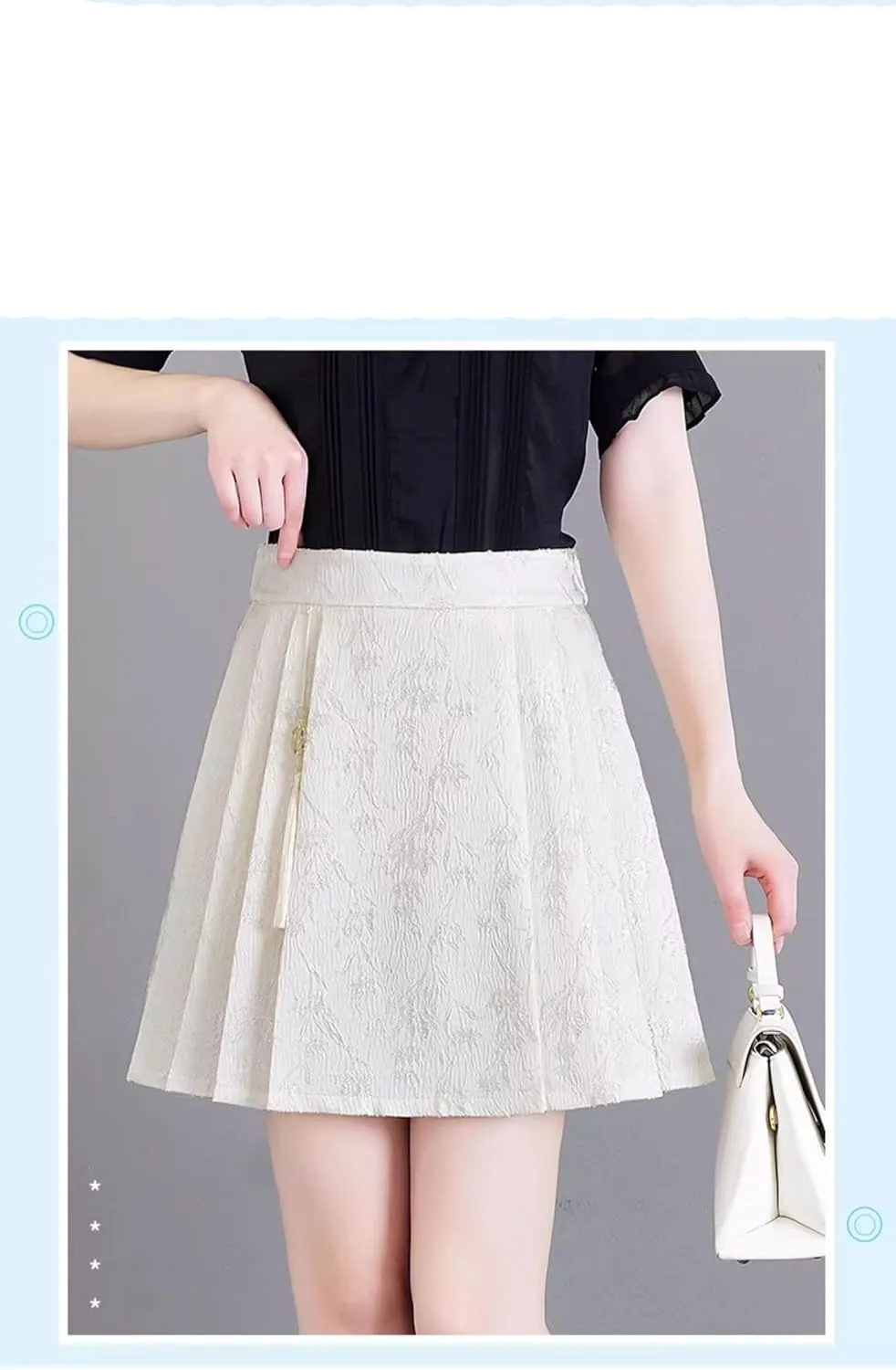 JYHBHMZG Chinese Style Brocade Pleated Skirt Women Summer High Waist Slim Fit A-Line Mini Skirt Horse Face Skirt