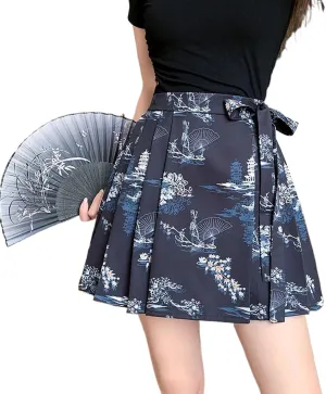 JYHBHMZG Chinese Style Horse Face Half Skirt Women's Clothing Summer Year Petite Pleated High Waist Mini Skirt