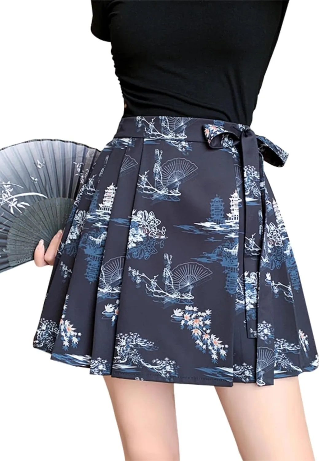 JYHBHMZG Chinese Style Horse Face Half Skirt Women's Clothing Summer Year Petite Pleated High Waist Mini Skirt