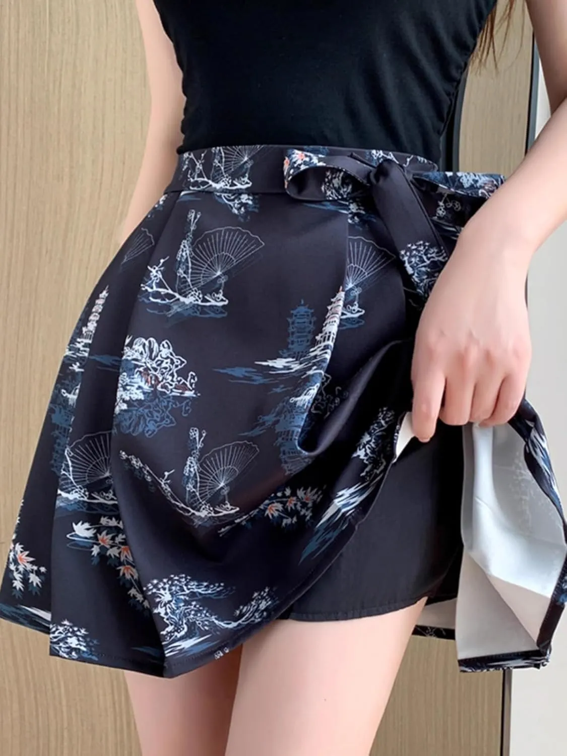 JYHBHMZG Chinese Style Horse Face Half Skirt Women's Clothing Summer Year Petite Pleated High Waist Mini Skirt