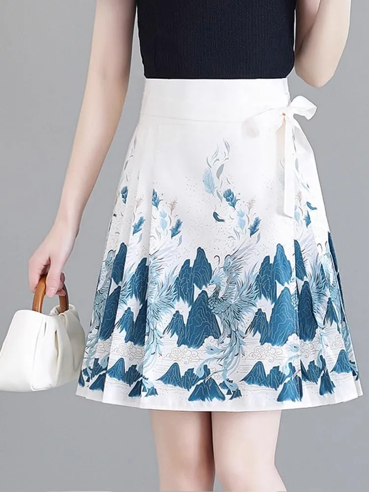 JYHBHMZG Chinese Style Horse Face Skirt Half Skirt Women Summer Brocade Slim Fit Conceal HIPS Pleated Mini Skirt
