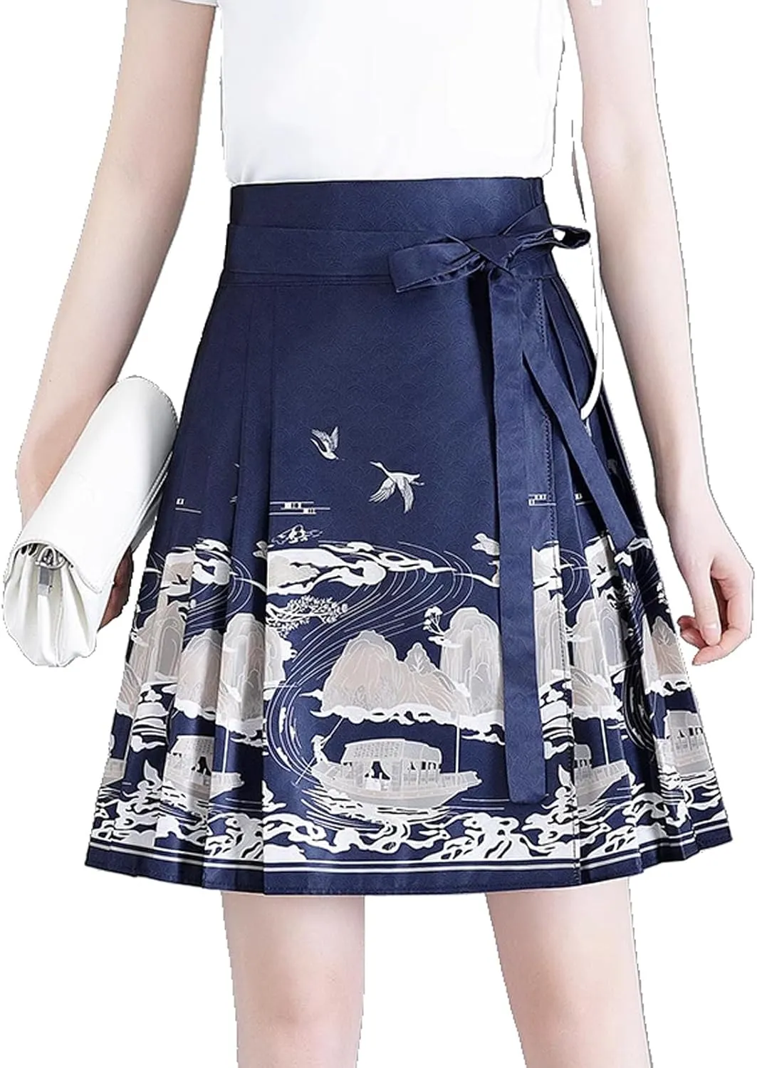 JYHBHMZG Chinese Style Horse Face Skirt Half Skirt Women Summer Brocade Slim Fit Conceal HIPS Pleated Mini Skirt