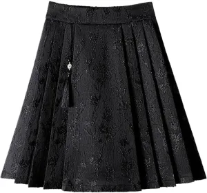 JYHBHMZG Chinese Style Horse Face Skirt Summer High Waist A-Line Mini Skirt Sweet Brocade Pleated Mini Skirt Women