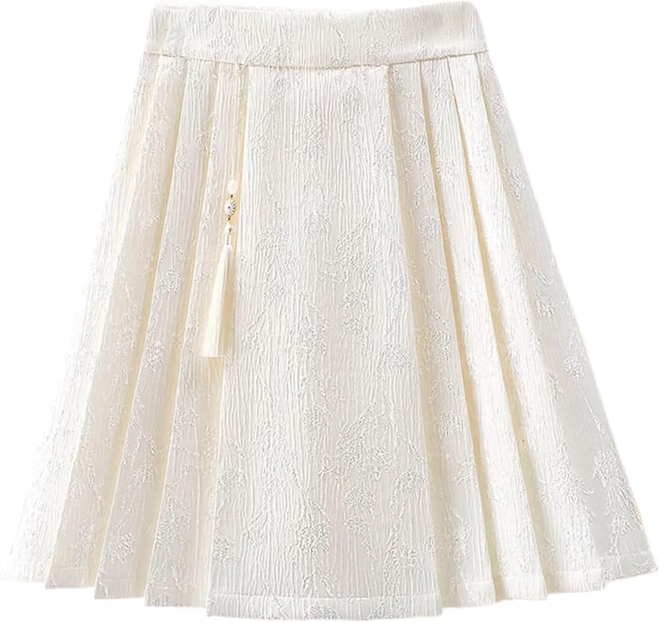 JYHBHMZG Chinese Style Horse Face Skirt Summer High Waist A-Line Mini Skirt Sweet Brocade Pleated Mini Skirt Women