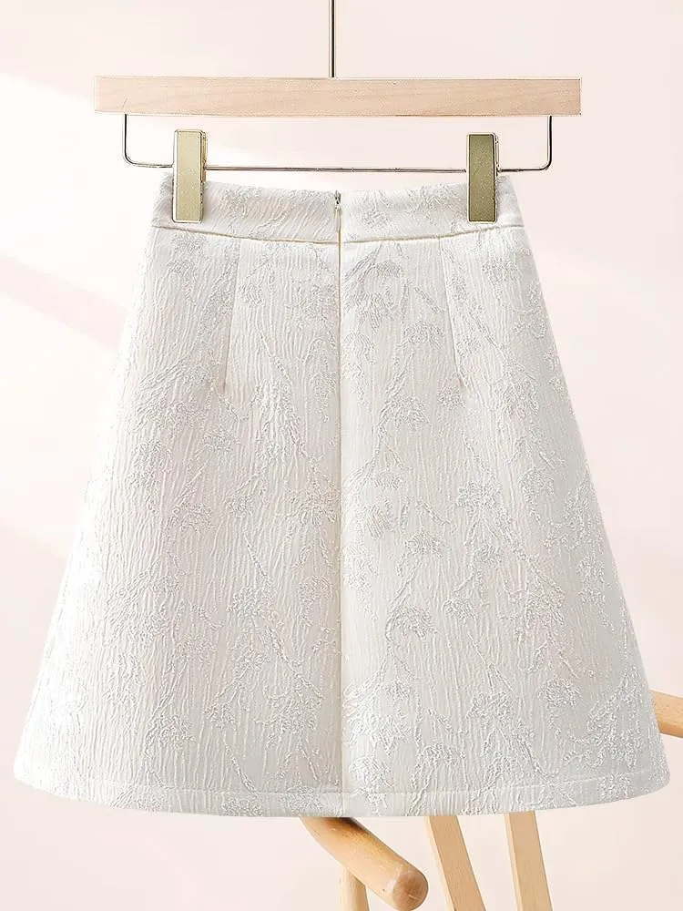 JYHBHMZG Chinese Style Horse Face Skirt Summer High Waist A-Line Mini Skirt Sweet Brocade Pleated Mini Skirt Women