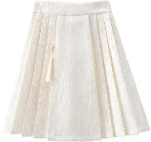 JYHBHMZG Chinese Style Horse Face Skirt Summer High Waist A-Line Mini Skirt Sweet Brocade Pleated Mini Skirt Women