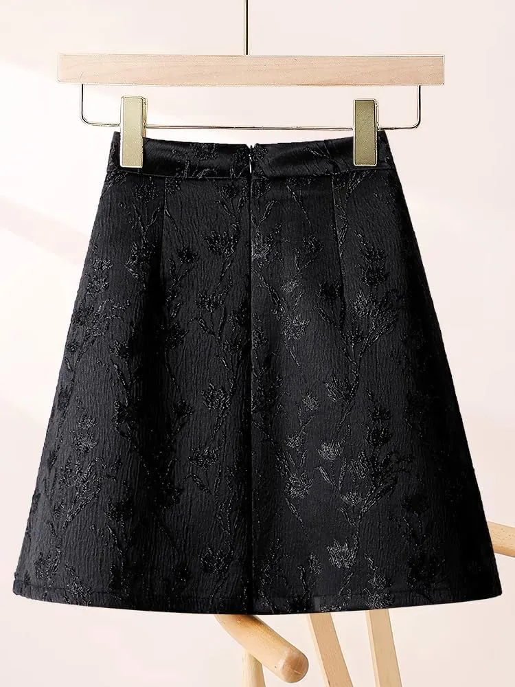 JYHBHMZG Chinese Style Horse Face Skirt Summer High Waist A-Line Mini Skirt Sweet Brocade Pleated Mini Skirt Women