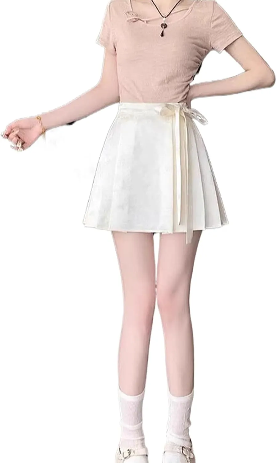 JYHBHMZG Chinese Style Pleated Horse Face Skirt Mini Skirt Women's Clothing Spring Summer Petite High Waist A-Line Mini Skirt