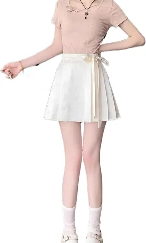 JYHBHMZG Chinese Style Pleated Horse Face Skirt Mini Skirt Women's Clothing Spring Summer Petite High Waist A-Line Mini Skirt