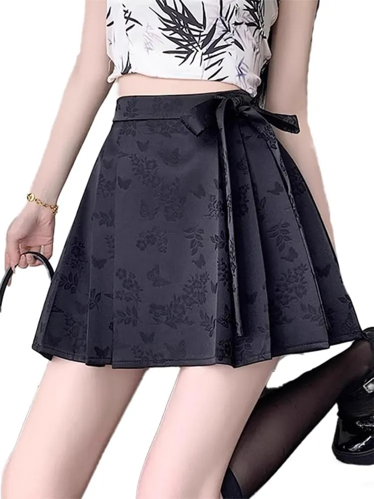 JYHBHMZG Chinese Style Pleated Horse Face Skirt Mini Skirt Women's Clothing Spring Summer Petite High Waist A-Line Mini Skirt
