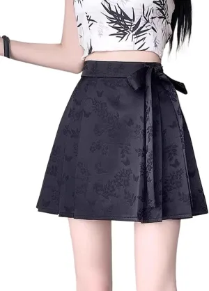 JYHBHMZG Chinese Style Pleated Horse Face Skirt Mini Skirt Women's Clothing Spring Summer Petite High Waist A-Line Mini Skirt