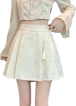 JYHBHMZG Chinese Style Pleated Mini Skirt Women Summer High Waist A-Line Hip-Wrap Half Skirt
