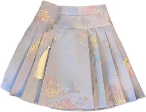 JYHBHMZG Chinese Style Pleated Mini Skirt Women Summer High Waist A-Line Horse Face Mini Skirt as Show XS