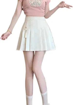 JYHBHMZG Korean Version Chinese Style Horse Face Skirt Half Skirt Women Summer High Waist Slim Fit A-Line Pleated Mini Skirt