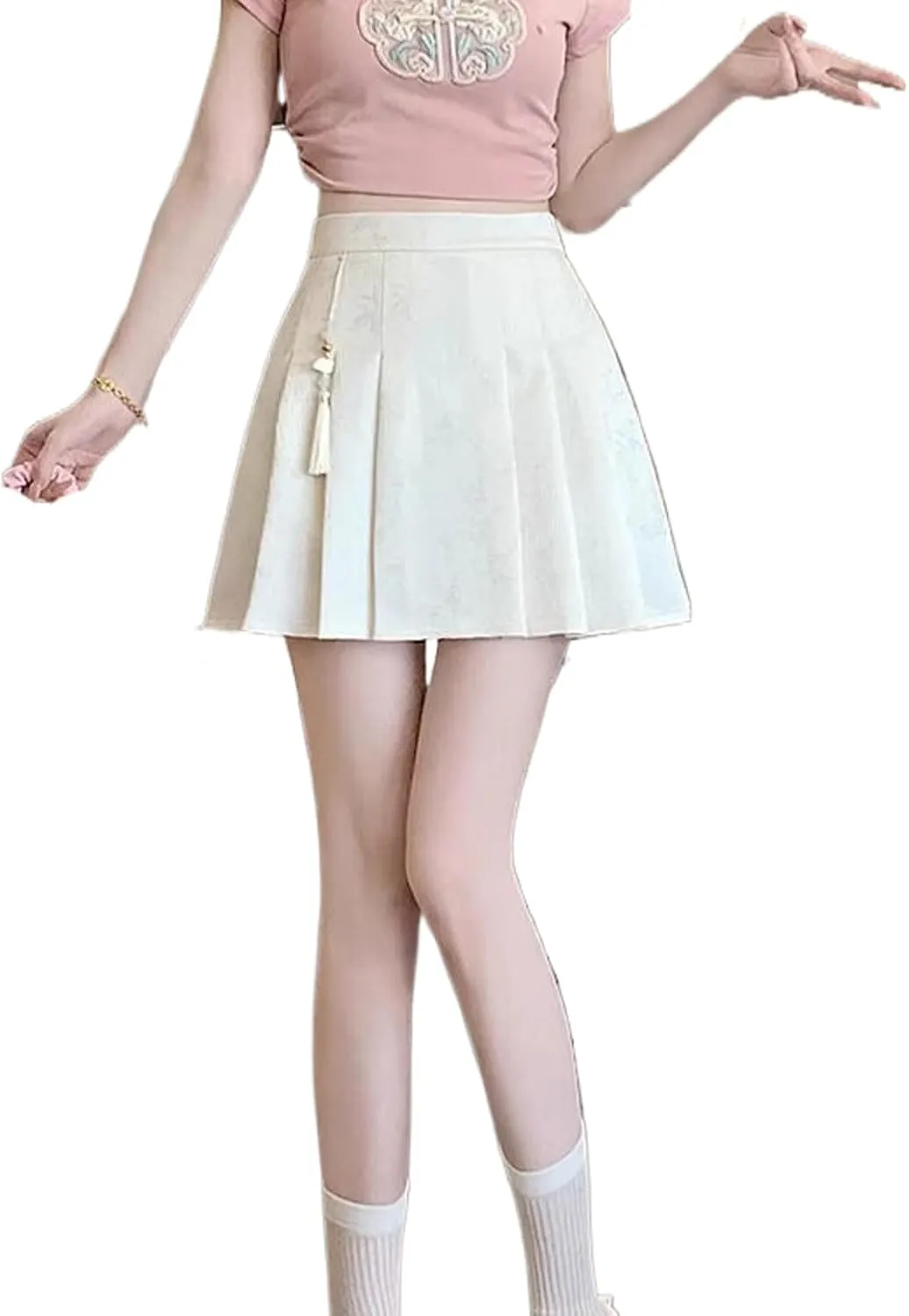 JYHBHMZG Korean Version Chinese Style Horse Face Skirt Half Skirt Women Summer High Waist Slim Fit A-Line Pleated Mini Skirt