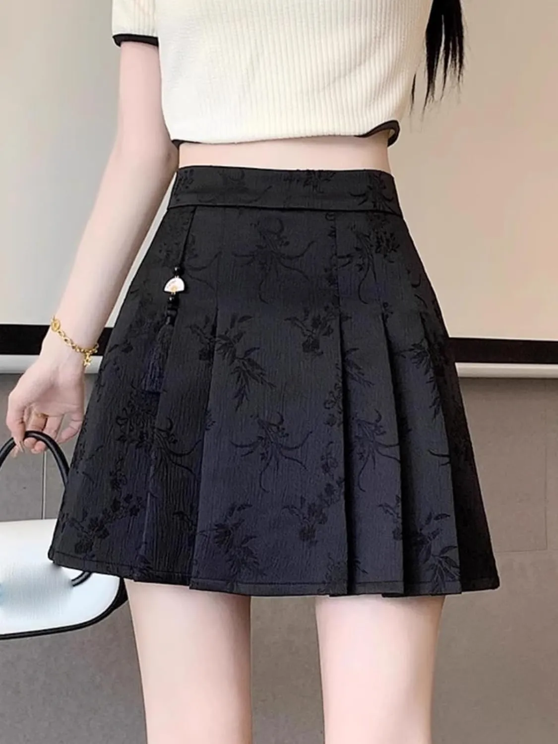 JYHBHMZG Korean Version Chinese Style Horse Face Skirt Half Skirt Women Summer High Waist Slim Fit A-Line Pleated Mini Skirt