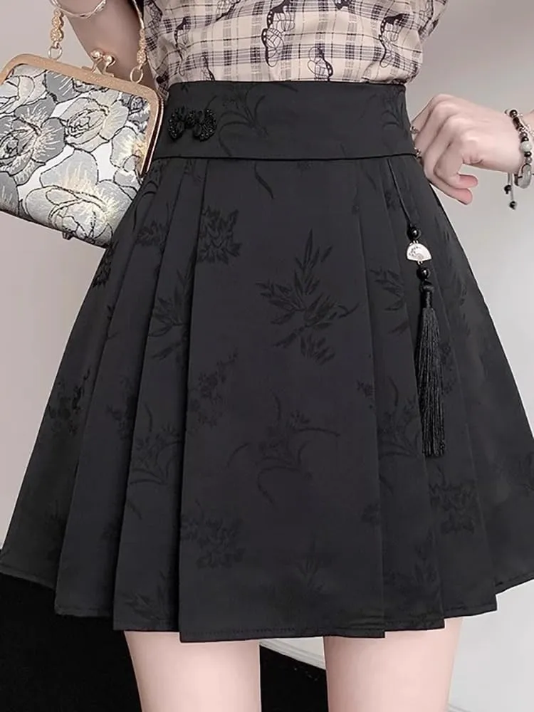JYHBHMZG Pleated Horse Face Skirt Mini Skirt Women's Clothing Spring Summer Year Petite High Waist A-Line Tassel Mini Skirt