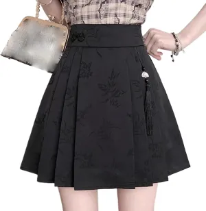 JYHBHMZG Pleated Horse Face Skirt Mini Skirt Women's Clothing Spring Summer Year Petite High Waist A-Line Tassel Mini Skirt