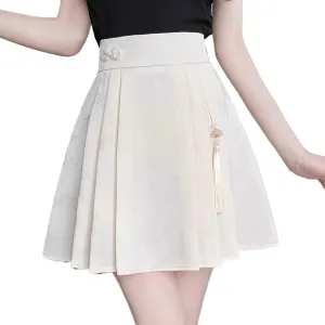 JYHBHMZG Pleated Horse Face Skirt Mini Skirt Women's Clothing Spring Summer Year Petite High Waist A-Line Tassel Mini Skirt