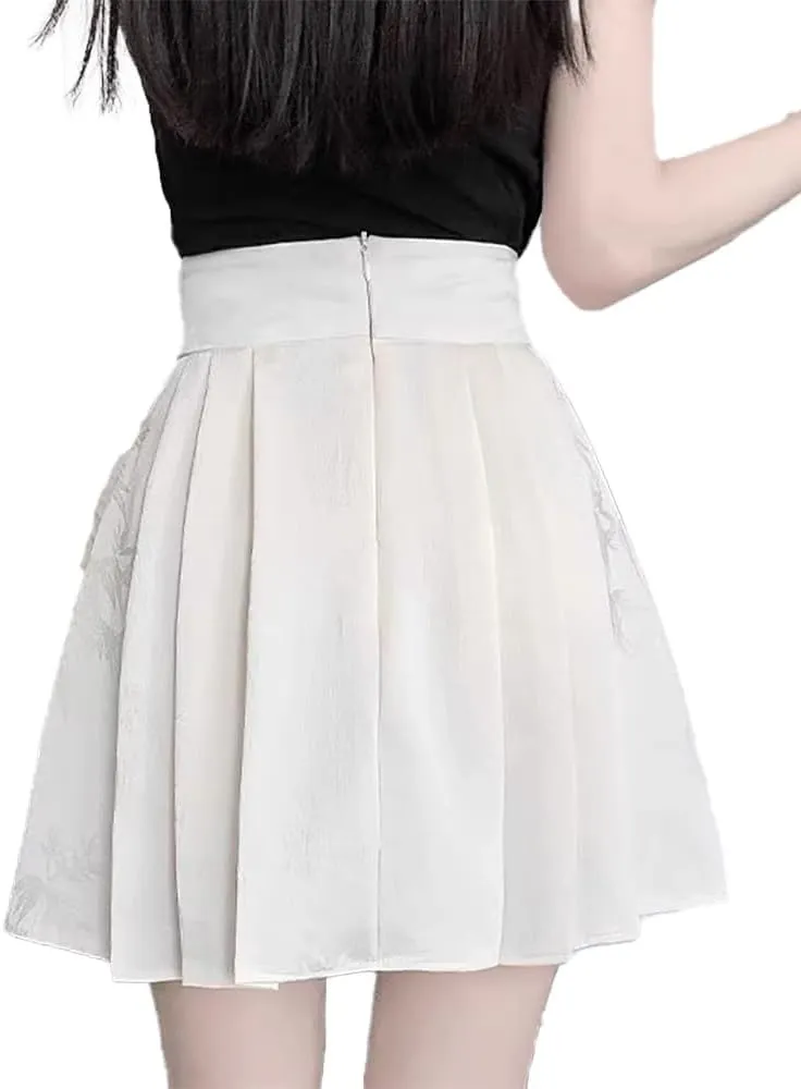 JYHBHMZG Pleated Horse Face Skirt Mini Skirt Women's Clothing Spring Summer Year Petite High Waist A-Line Tassel Mini Skirt