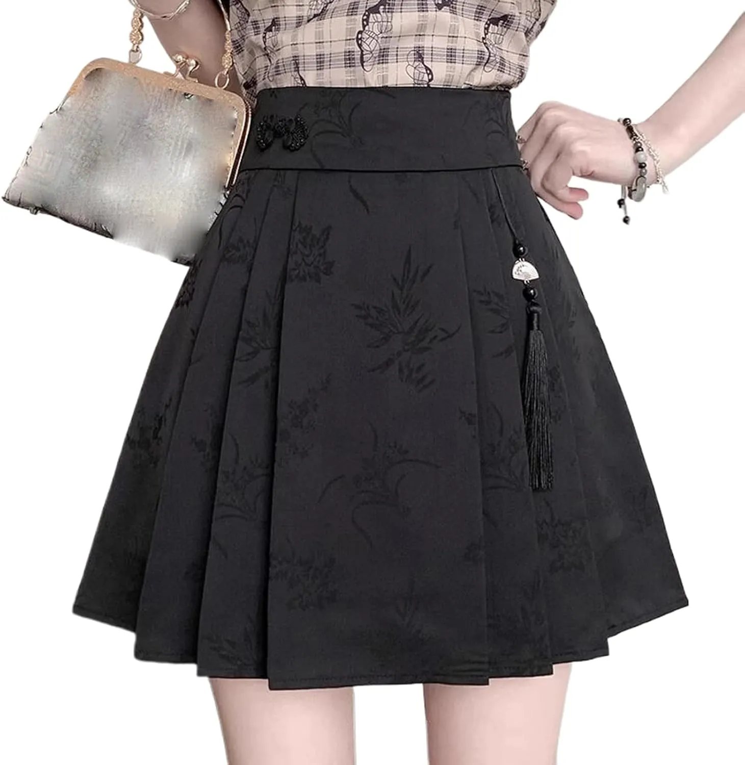 JYHBHMZG Pleated Horse Face Skirt Mini Skirt Women's Clothing Spring Summer Year Petite High Waist A-Line Tassel Mini Skirt