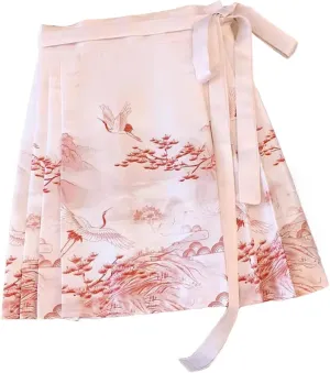 JYHBHMZG Short Horse Face Skirt Petite Chinese Style Printed Pleated Skirt Hanfu Mini Skirt Women