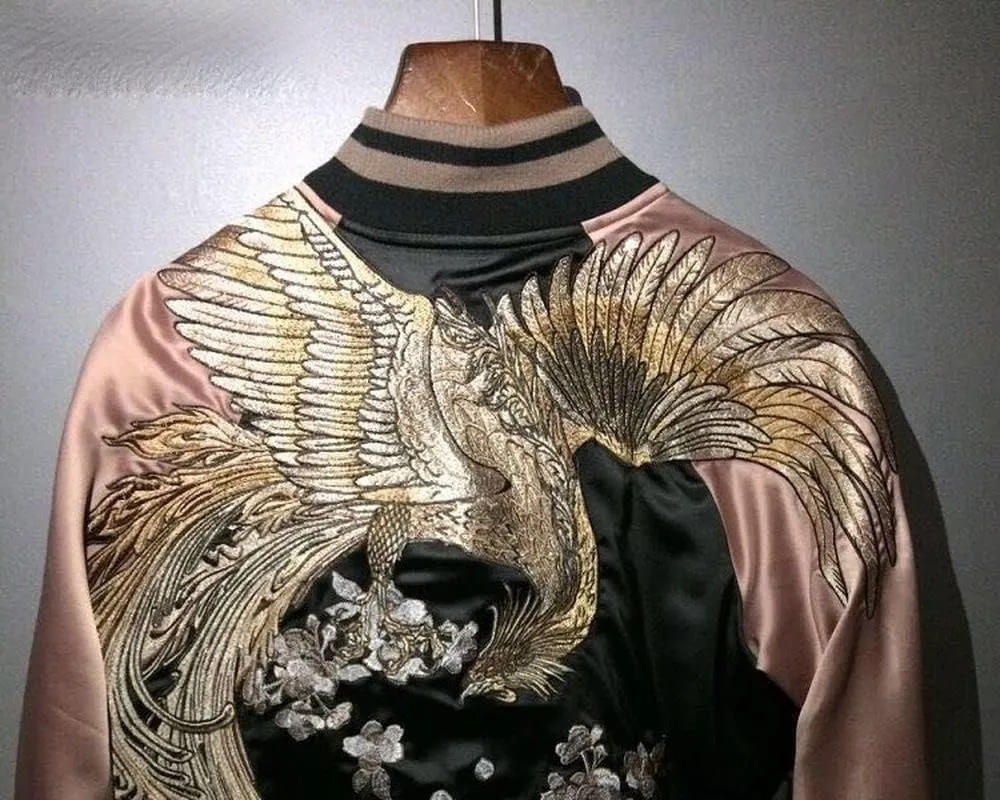 JYHBHMZG Unisex Embroidered Japanese Sukajan Flight Jacket.Bird Coat.Slim Fit Chic Women's Outwear