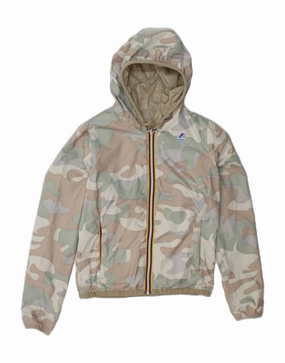Position K-WAY Boys Hooded Reversible Jacket 7-8 Years Beige Camouflage Polyester