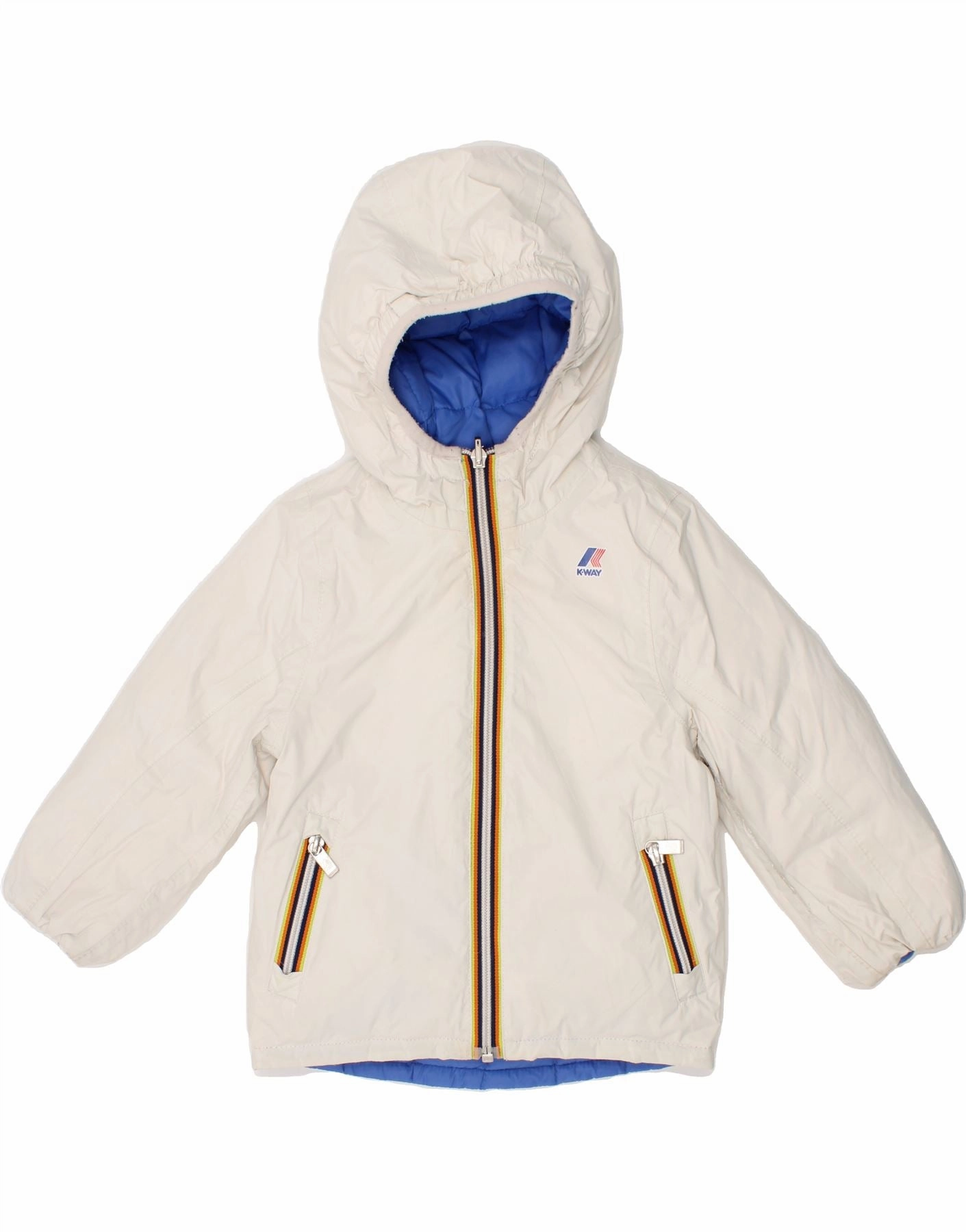 K-WAY Boys Hooded Reversible Padded Jacket 2-3 Years White Polyamide Double Layered Edges